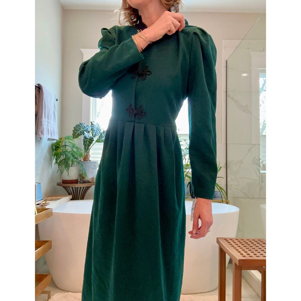 1990's Miss Dorby Teal Green Dress with Velvet Collar